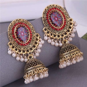 Royal Court Fashion Vintage Bohemian Pearl Tassel Dangle Earrings - Red