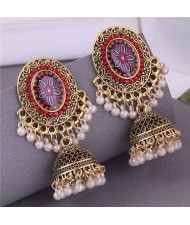 Royal Court Fashion Vintage Bohemian Pearl Tassel Dangle Earrings - Red
