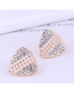 Rhinestone and Artificial Pearl Mixed Korean Fashion Triangle Pattern Women Stud Earrings