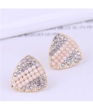 Rhinestone and Artificial Pearl Mixed Korean Fashion Triangle Pattern Women Stud Earrings