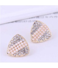 Rhinestone and Artificial Pearl Mixed Korean Fashion Triangle Pattern Women Stud Earrings