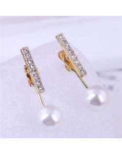 Korean Fashion Design Pearl and Rhinestone Shining Unique Women Stud Earrings