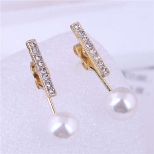 Korean Fashion Design Pearl and Rhinestone Shining Unique Women Stud Earrings