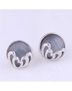 Round Opal Artistic Design Korean Fashion Women Stud Earrings - Gray