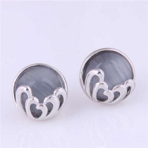 Round Opal Artistic Design Korean Fashion Women Stud Earrings - Gray
