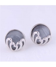 Round Opal Artistic Design Korean Fashion Women Stud Earrings - Gray
