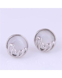 Round Opal Artistic Design Korean Fashion Women Stud Earrings - White