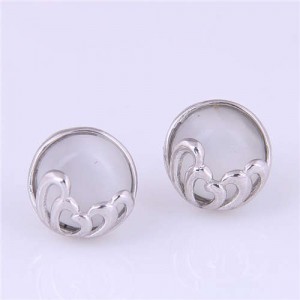 Round Opal Artistic Design Korean Fashion Women Stud Earrings - White