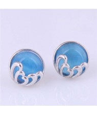 Round Opal Artistic Design Korean Fashion Women Stud Earrings - Blue