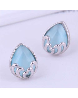 Propitious Cloud Waterdrop Design Korean Fashion Women Stud Earrings - Blue