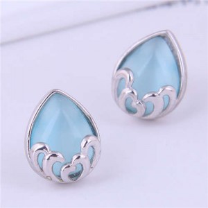 Propitious Cloud Waterdrop Design Korean Fashion Women Stud Earrings - Blue