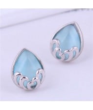 Propitious Cloud Waterdrop Design Korean Fashion Women Stud Earrings - Blue