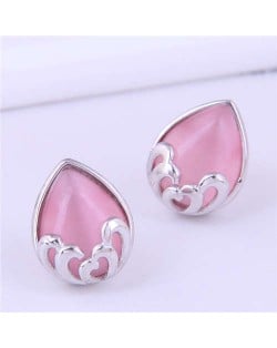 Propitious Cloud Waterdrop Design Korean Fashion Women Stud Earrings - Pink
