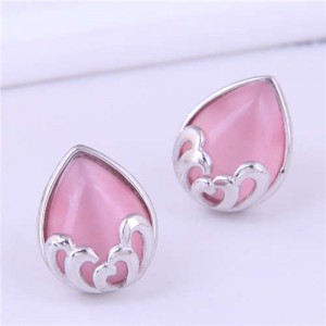 Propitious Cloud Waterdrop Design Korean Fashion Women Stud Earrings - Pink