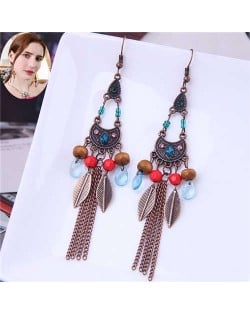 Resin Gem Embellished Vintage Lock Design Chain Tassel Women Wholesale Dangle Earrings