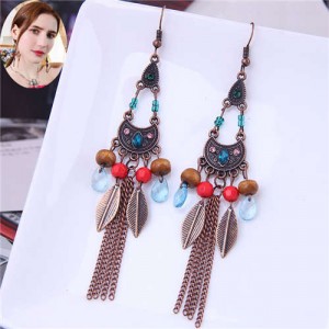 Resin Gem Embellished Vintage Lock Design Chain Tassel Women Wholesale Dangle Earrings