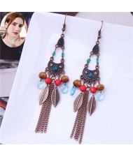 Resin Gem Embellished Vintage Lock Design Chain Tassel Women Wholesale Dangle Earrings