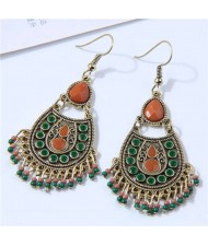 Oil-spot Glazed Bohemian Fashion Waterdrop Tassel Fashion Women Dangle Costume Earrings - Green