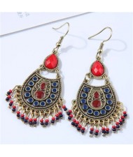 Oil-spot Glazed Bohemian Fashion Waterdrop Tassel Fashion Women Dangle Costume Earrings - Blue