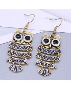 Enamel Night Owl Vintage Fashion Women Wholesale Costume Earrings - Blue
