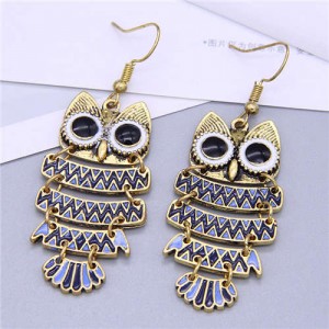 Enamel Night Owl Vintage Fashion Women Wholesale Costume Earrings - Blue