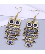 Enamel Night Owl Vintage Fashion Women Wholesale Costume Earrings - Blue