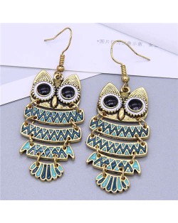 Enamel Night Owl Vintage Fashion Women Wholesale Costume Earrings - Green