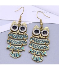 Enamel Night Owl Vintage Fashion Women Wholesale Costume Earrings - Green