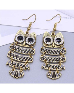 Enamel Night Owl Vintage Fashion Women Wholesale Costume Earrings - Black