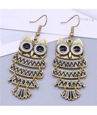 Enamel Night Owl Vintage Fashion Women Wholesale Costume Earrings - Black