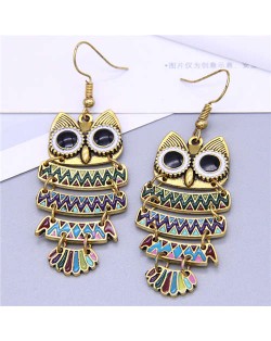 Enamel Night Owl Vintage Fashion Women Wholesale Costume Earrings - Multicolor