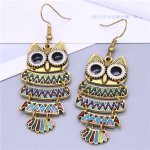 Enamel Night Owl Vintage Fashion Women Wholesale Costume Earrings - Multicolor