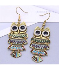 Enamel Night Owl Vintage Fashion Women Wholesale Costume Earrings - Multicolor
