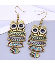 Enamel Night Owl Vintage Fashion Women Wholesale Costume Earrings - Multicolor