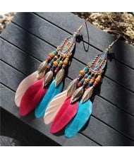 Bohemian Fashion Feather Design Popular U.S. Style Women Costume Earrings - Multicolor