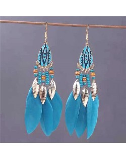 Bohemian Fashion Feather Design Popular U.S. Style Women Costume Earrings - Teal