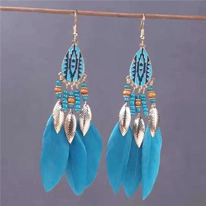Bohemian Fashion Feather Design Popular U.S. Style Women Costume Earrings - Teal