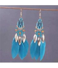 Bohemian Fashion Feather Design Popular U.S. Style Women Costume Earrings - Teal
