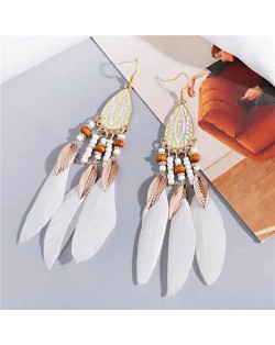 Bohemian Fashion Feather Design Popular U.S. Style Women Costume Earrings - White