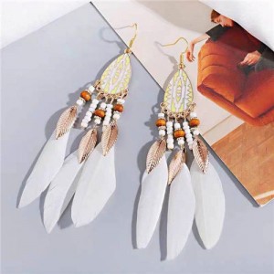Bohemian Fashion Feather Design Popular U.S. Style Women Costume Earrings - White