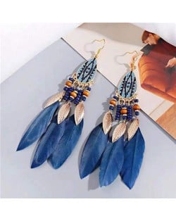 Bohemian Fashion Feather Design Popular U.S. Style Women Costume Earrings - Blue