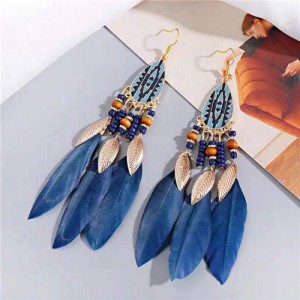 Bohemian Fashion Feather Design Popular U.S. Style Women Costume Earrings - Blue