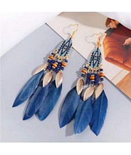 Bohemian Fashion Feather Design Popular U.S. Style Women Costume Earrings - Blue