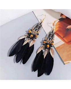 Bohemian Fashion Feather Design Popular U.S. Style Women Costume Earrings - Black