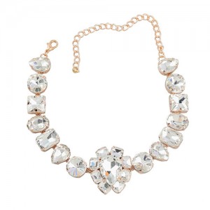 Fashion Sparkling Geometric Glass Rhinestones Evening Necklace - Golden