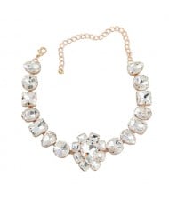 Fashion Sparkling Geometric Glass Rhinestones Evening Necklace - Golden