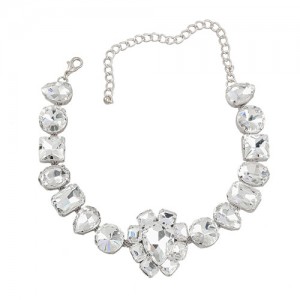 Fashion Sparkling Geometric Glass Rhinestones Evening Necklace - Silver