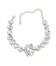 Fashion Sparkling Geometric Glass Rhinestones Evening Necklace - Silver