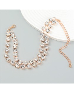 Fashion Sparkling Geometric Glass Rhinestones Evening Necklace - Golden