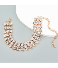 Punk Style Double Layers Full Glistening Rhinestones Statement Necklace - Golden